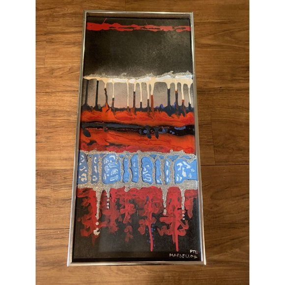 Original Modern Abstract Painting Multi Medium Signed Acrylic & Glitter Framed
